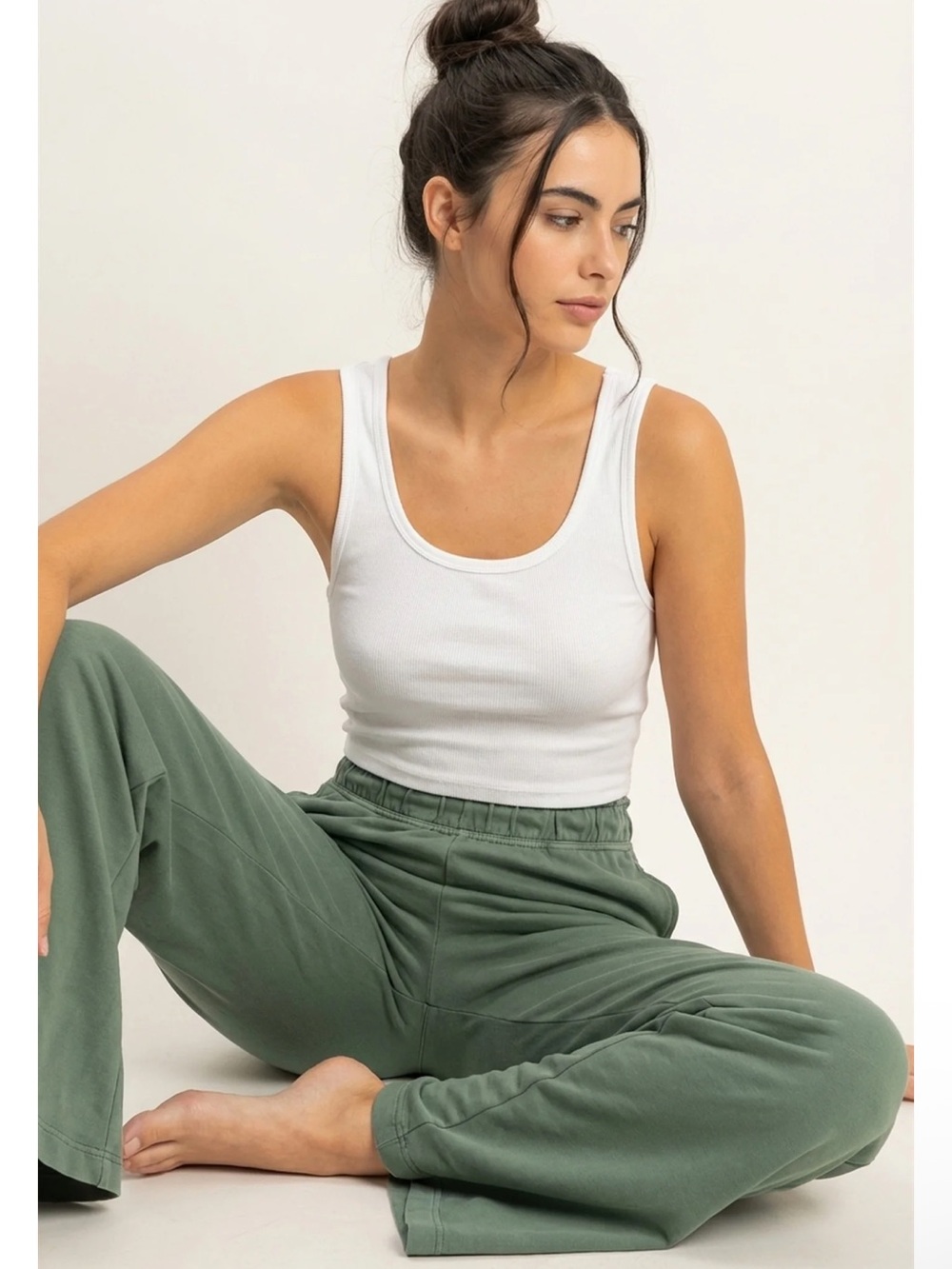 NEW Double Zero Gray Green 100% Cotton Wide Leg Flare Pants